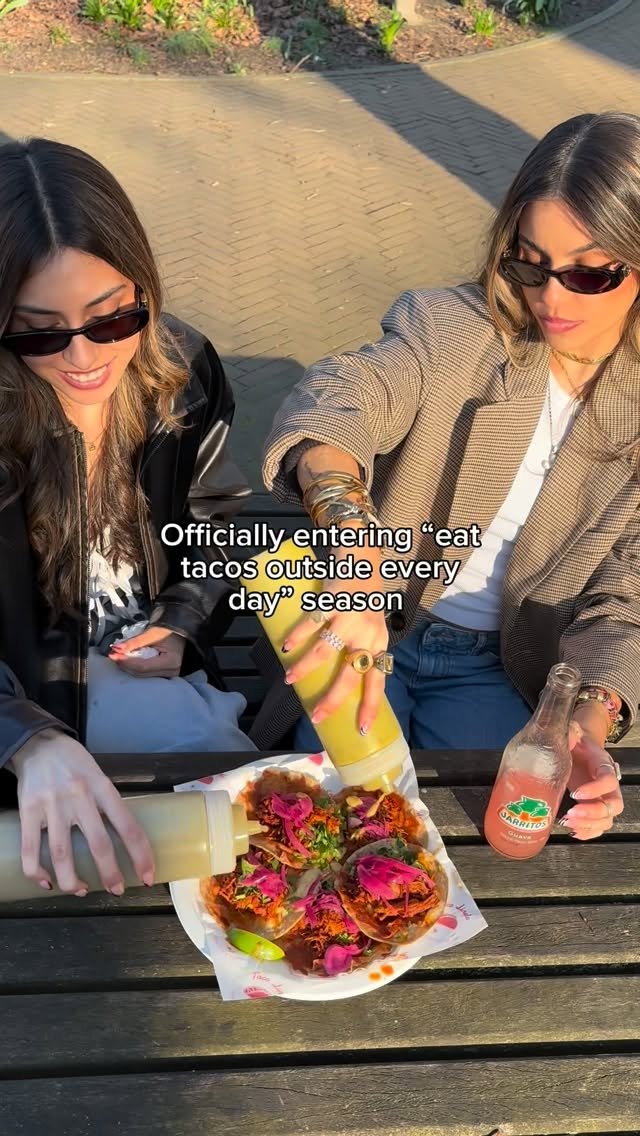 Eating tacos outside with Jarritos, from @tacolindo.nl on Instagram