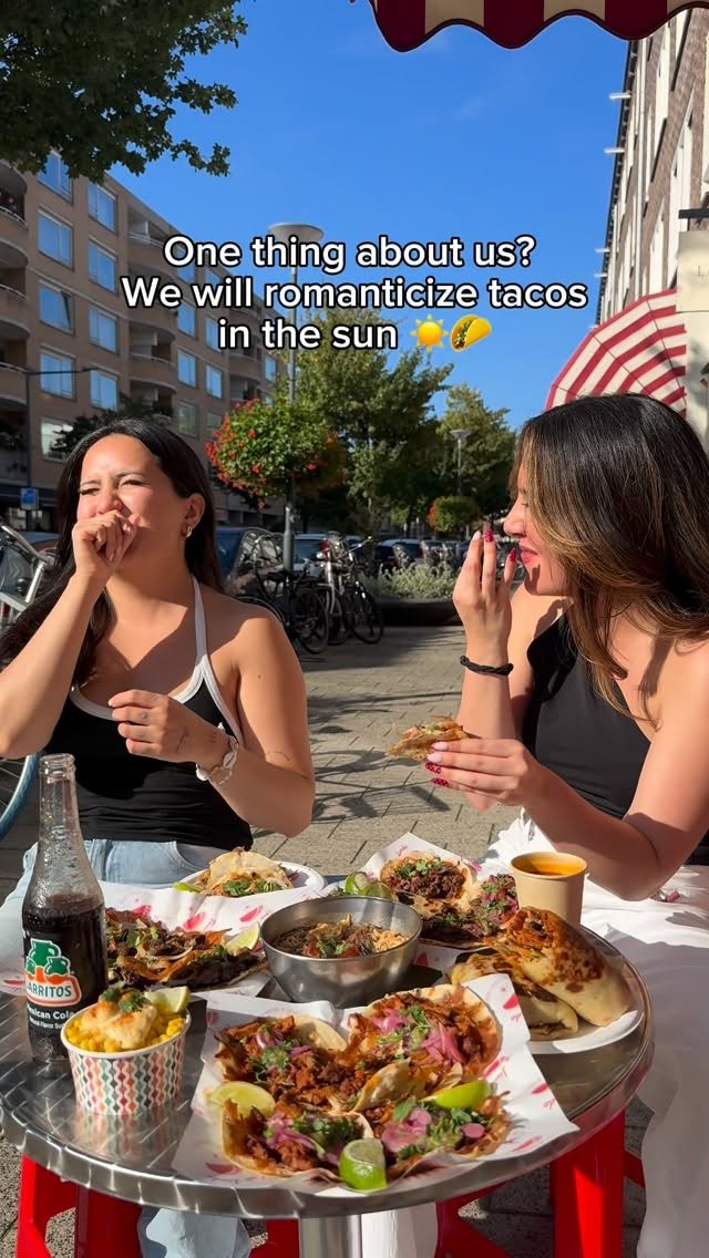 Friends romanticizing tacos in the sun, from @tacolindo.nl on Instagram