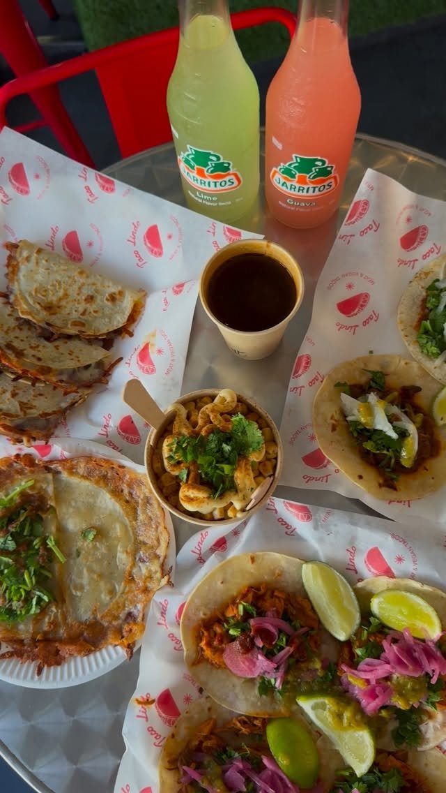 Quesadilla and Mexican corn with Jarritos